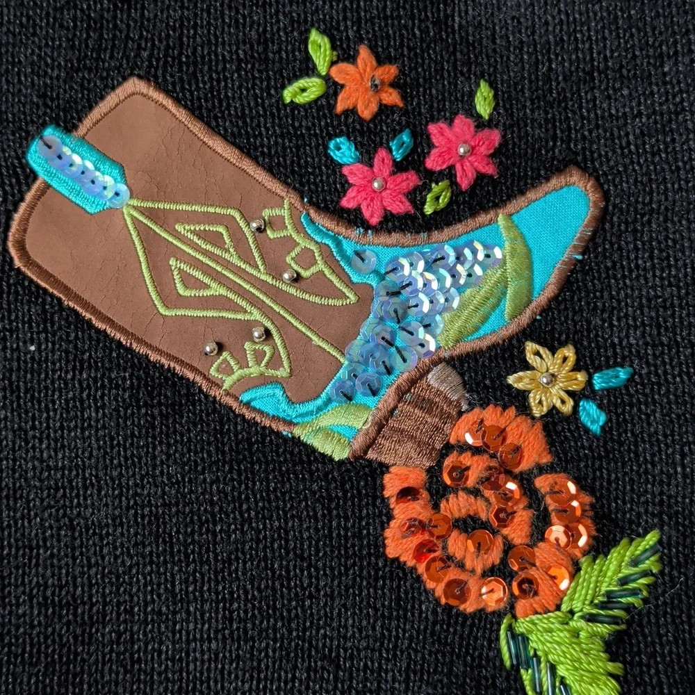 Western Cowboy Boots Sweater Size M Arriviste Vintage Teacher Novelty Whimsy - Picture 15 of 15